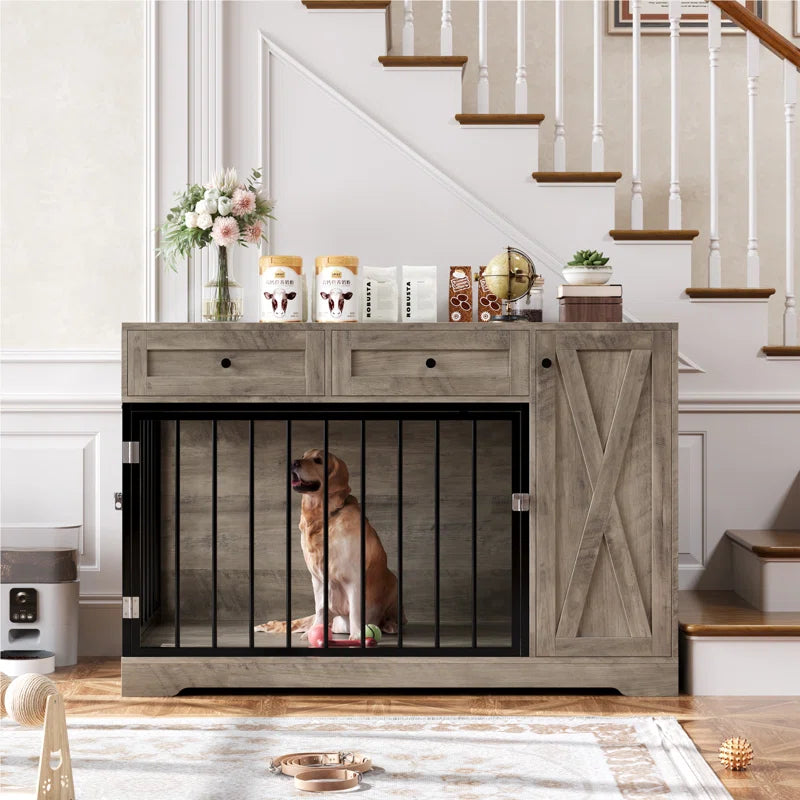 Ansel 47.2" W Big Furniture Style Wooden Large Dog Crate Furniture, Dog Kennel Cage Indoor