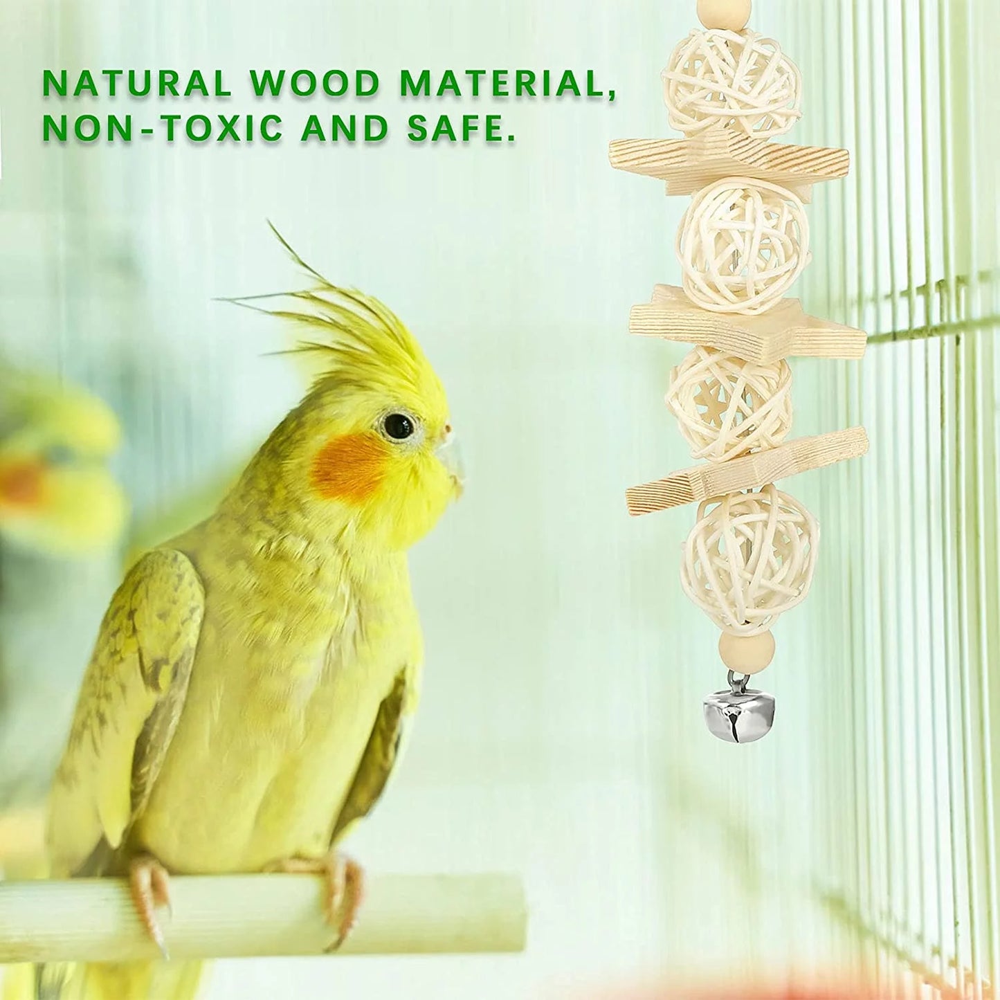 8 Pack Bird Toys for Parakeet Toys for Bird Cage Accessories Parakeets Swing Chewing Toys,  Wooden Bird Toys for Cage Parrots Toys, Bird Training Toys, Parrot Hanging Swing