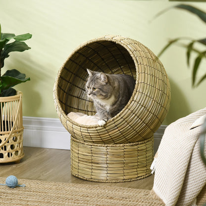 Elevated Cat Bed W/ Cat Egg Chair Shape, Raised Wicker Cat Bed