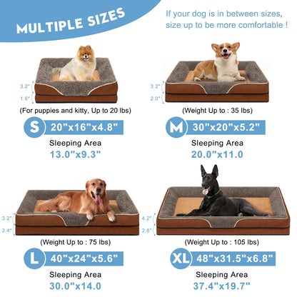 Dog Beds for Large Dogs Orthopedic Dog Bed Sofa Large Medium Small, Supportive Egg Crate Foam Pet Couch Bed with Removable Washable Cover Non Skid Bottom, L, Green White