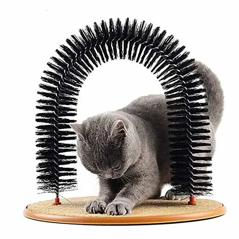 Cat Toy Arch Self Groome Pamper Feline with a Massage Grooming Rubbing Brush with Scratching Pad Toy for Cats Interactive Toys